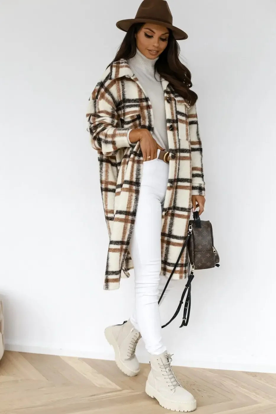 Women's Plaid Long Sleeve Shirt Jacket Medium-length Printing Women's Clothing