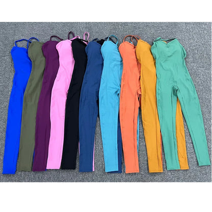 Women Athleisure Fitness Bodysuit Backless One Piece Yoga Jumpsuit Sports Gym Workout Clothes for Women Tights Active Wear