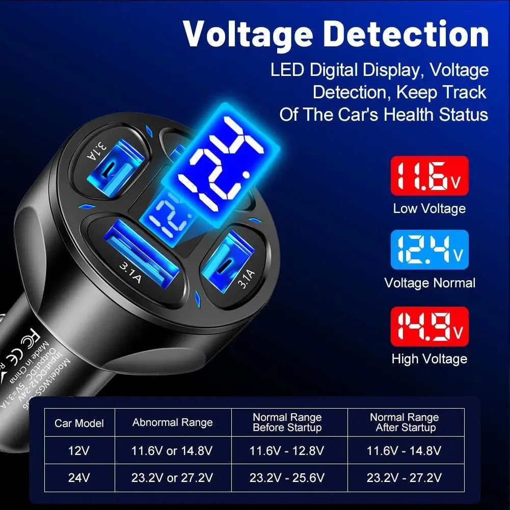 4 Ports USB 3.0 Car Charger 66W Fast Charging Quick Charge Car Mobile Phone Charger Adapter For iPhone 14 13 mi