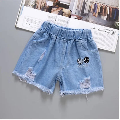 Kid 2025 Summer Denim s For Fashion Girl Princess Jeans Children Pants Shorts Flower Girls Clothing