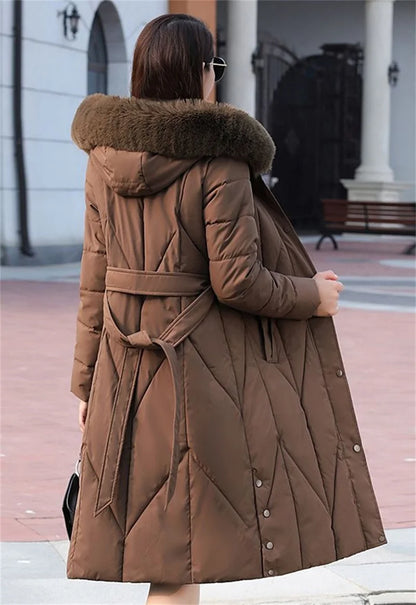 New Snow Wear Coat Women Parkas Fur Collar Down Cotton Jacket Warm Female Loose Long Winter Jackets Puffer Parka Outerwear