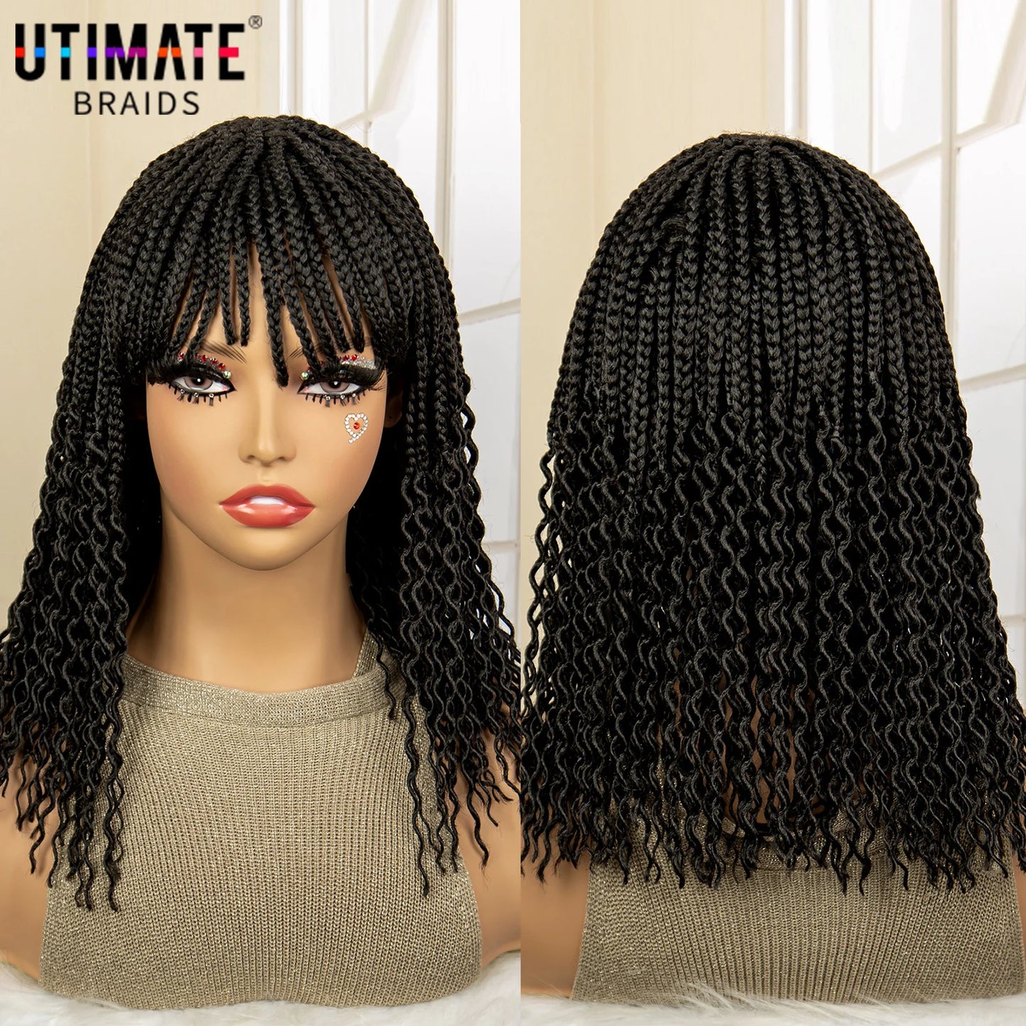 Full Machine Made Wigs Synthetic Braided Wig 14 Inches Bob Braiding Wigs Short Curly Knotless Box Braids Wigs for Black Women