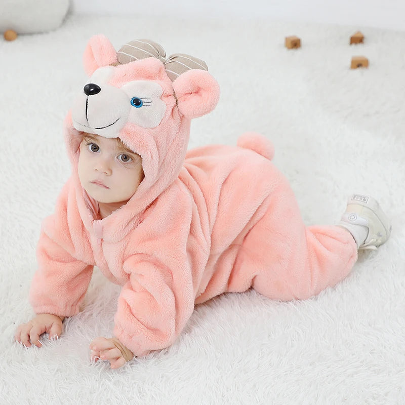 Anime Bear Baby Girl Boy Clothes Romper Lovely Infant Baby Onesie Bodysuit Newborn Zipper Hooded Flannel Cosplay Jumpsuits