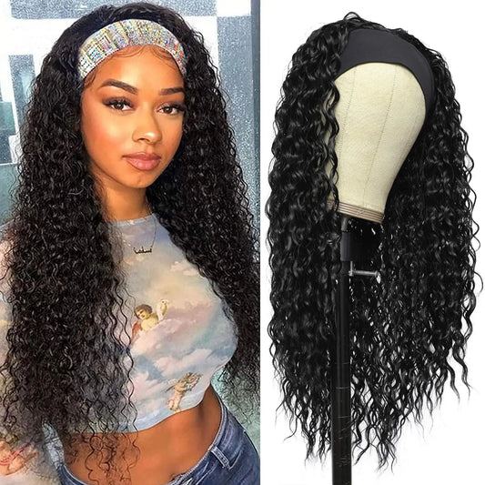 Headband Wigs for Black Women Synthetic 24INCH Wet and Wavy Headband Wig Curly Wave Wigs Glueless Long Wigs for Daily Party