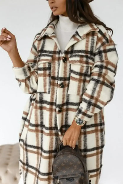 Women's Plaid Long Sleeve Shirt Jacket Medium-length Printing Women's Clothing