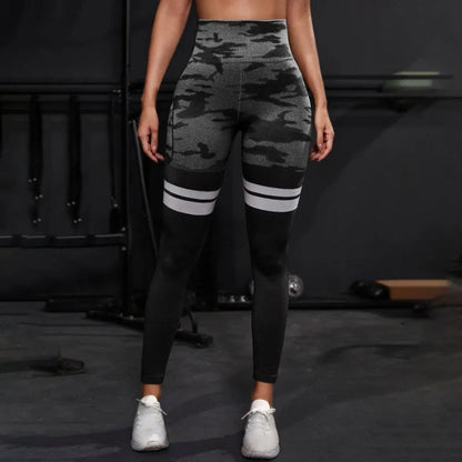 High Waist Hip Lifting Stripe Camo Leggings