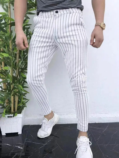 New Trend European and American Slim Fit Men's Business Casual Pants Long Pants 3D Plaid Men's Pants Large