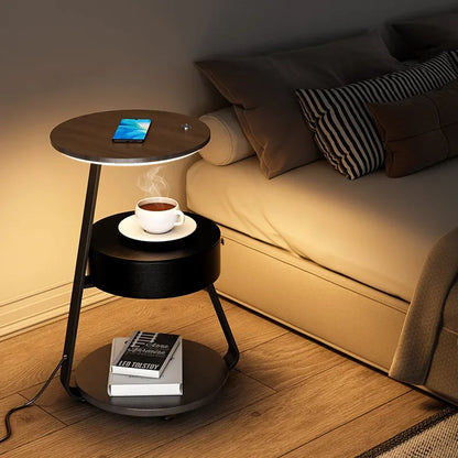 Creative Bedroom Floor Lamp Sofa Side Bedside Table Integrated Wireless Charging Living Room Shelf Coffee Table Lamp Design