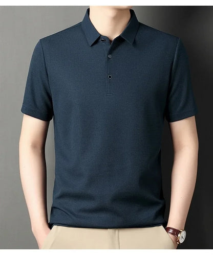 Men's Short Sleeved Lapel Polo Shirt Loose Fitting Men's Trendy Top Summer Solid Color T-shirt