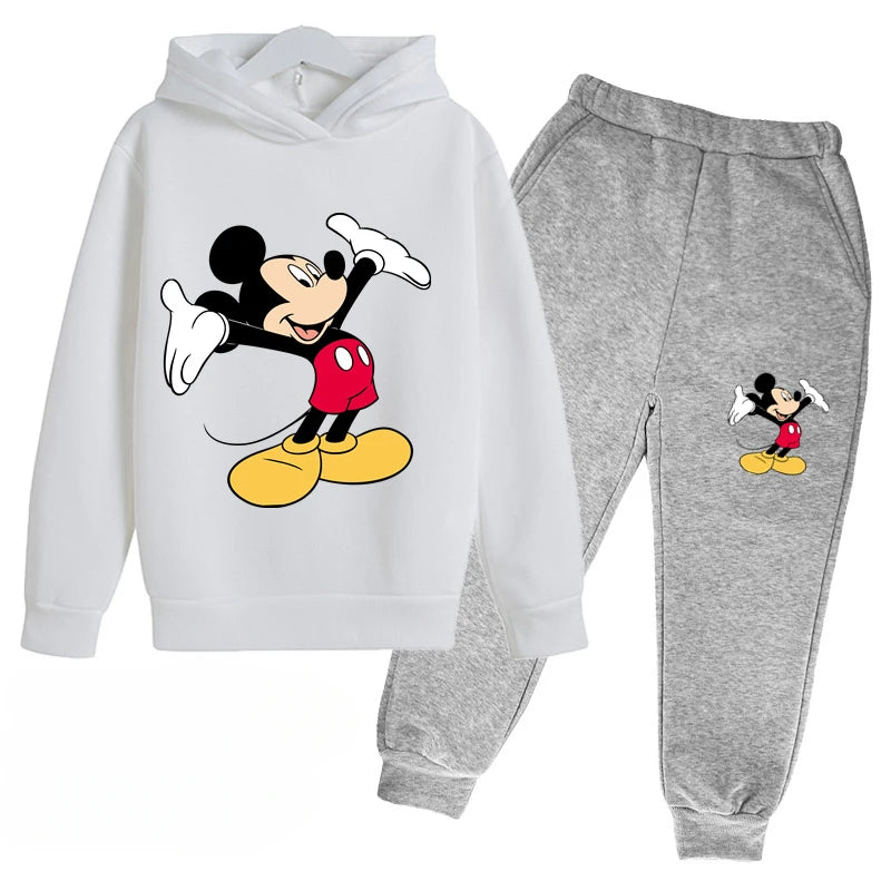 Mickey Anime Cartoon Printing Long Sleeve Pullovers Hoodie Pants Set Children Sportswear Boys And Girls Autumn Spring Streetwear