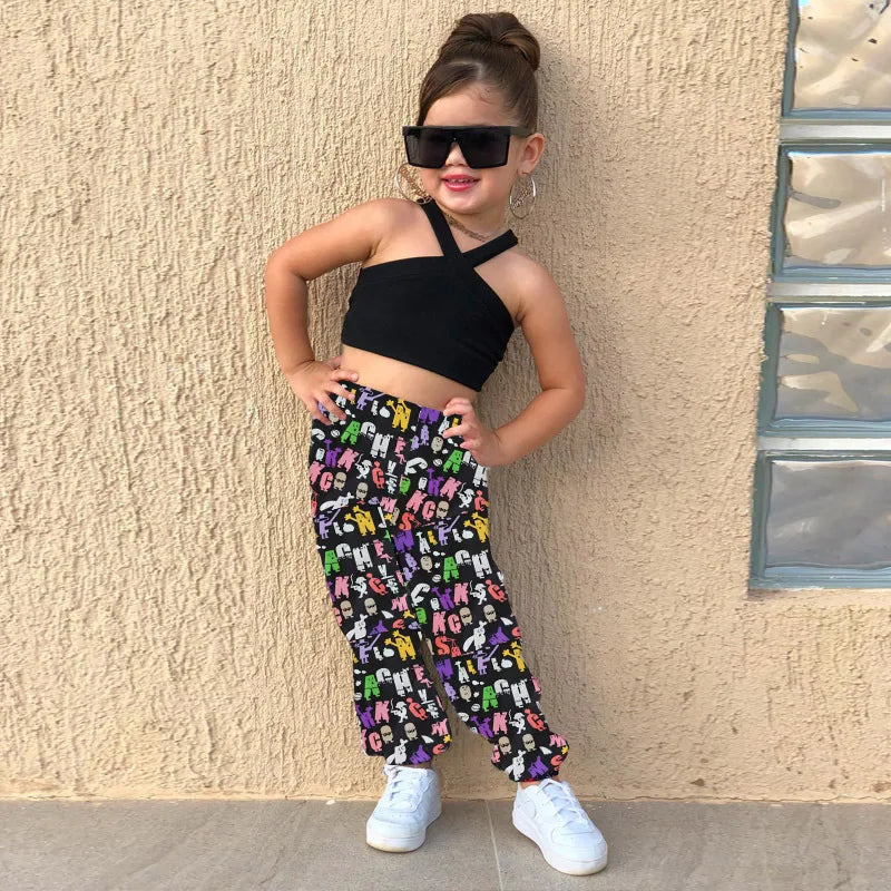 1-8Years Kids Girls Summer Clothes Sets Sleeveless Cross Crop Tops+Loose Casual Pants Baby Children Girl Beach Holiday Clothing