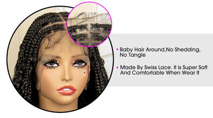 36 Inches Long Boho Braided Wigs with Baby Hair Synthetic Full Lace Knotless Box Braiding Wig with Curly Lace Frontal Wig