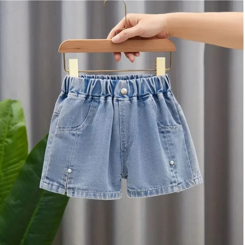 Kid 2025 Summer Denim s For Fashion Girl Princess Jeans Children Pants Shorts Flower Girls Clothing