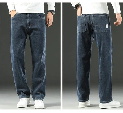 2024 New Men's Jeans Loose Comfortable Straight Casual Business Trousers Versatile Wide-leg Autumn Winter Collection