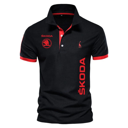 Harajuku men's clothing Embroidered men's POLO shirt Skoda car logo print T shirt Men's Summer Fashion Businessmen's T shirt