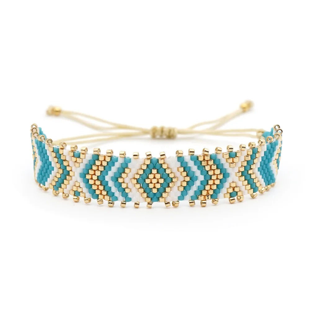 Simple Bohemian Ethnic Style Hand Decoration Miyuki Rice Beads Woven Geometric Beaded Bracelet Women