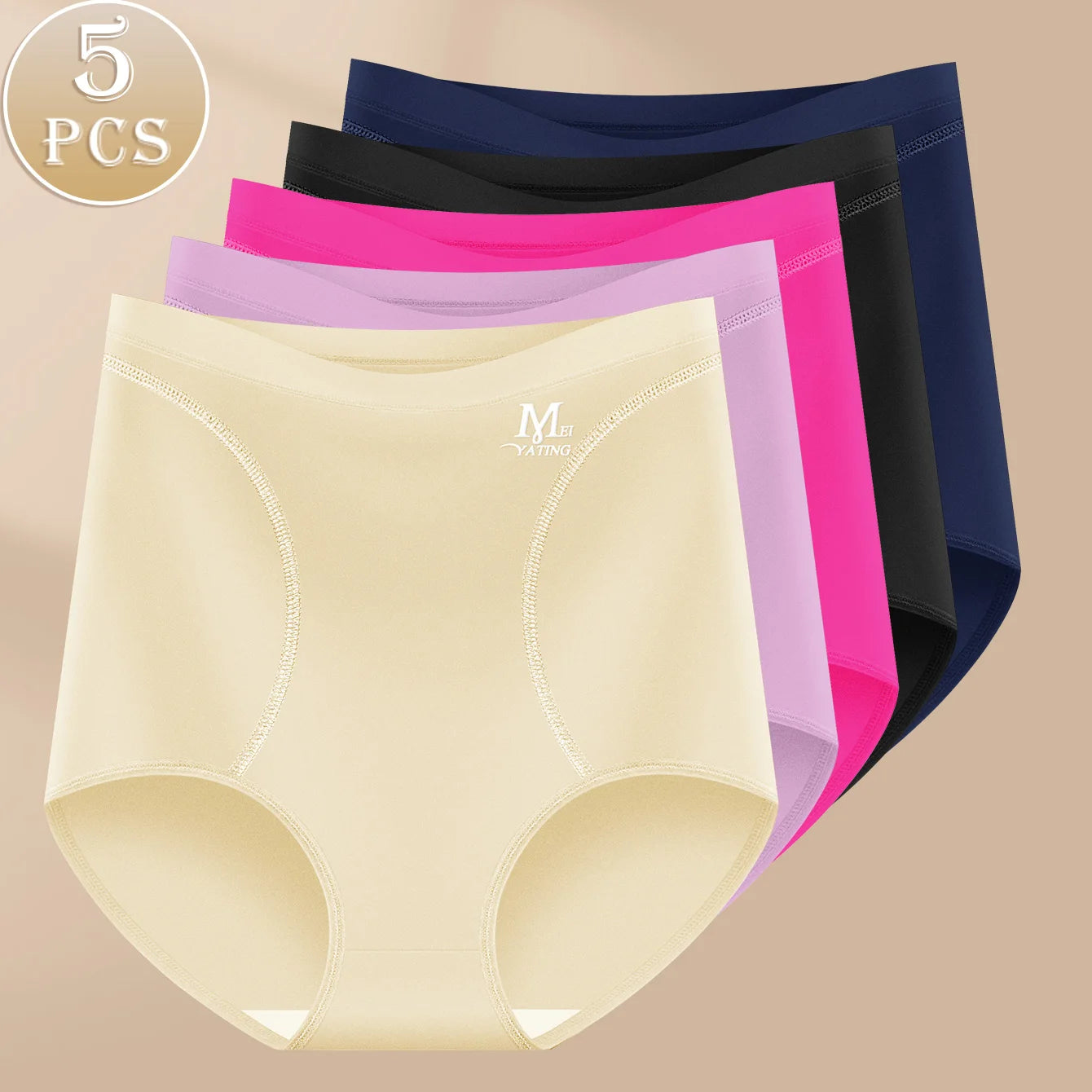 5pcs High Waisted Tummy Tightening Women's Panties Triangle Pants Non-marking Breathable Comfortable Hip Lifting Shape