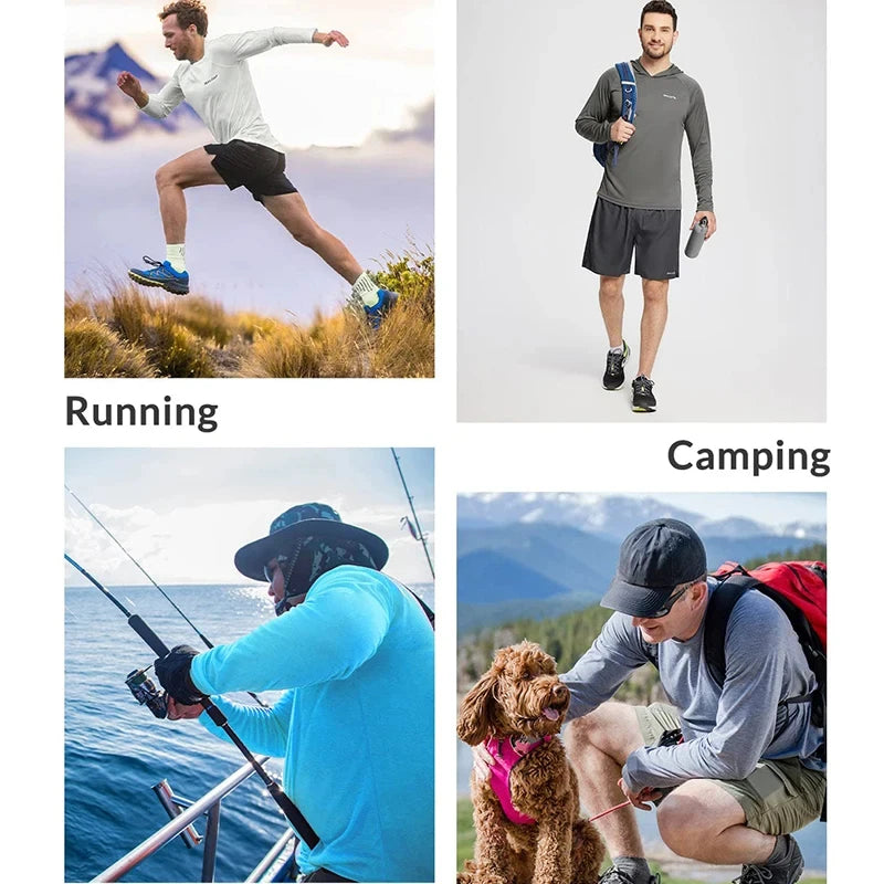 Men's UPF50+ Performance T-Shirt Hoodie Long Sleeve Casual Sun Protection T-Shirt Running Quick Dry Hoodie Sunscreen Fishing Wear