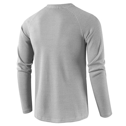 Fashion Waffle Cotton T Shirt Men 2024 Autumn New Slim Fit Long Sleeve Henley Tshirt Men Streetwear Casual Solid Color T-Shirt