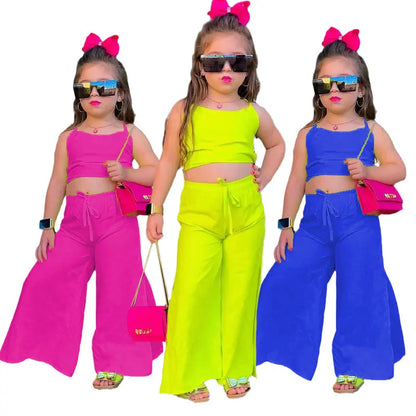 Summer Children's Clothing Sets For Baby Kids Girls Halter Crop Tops+Wide Leg Pants Toddler Child Girl New Clothing Outfits 1-8Y