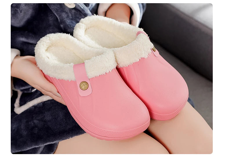 YRZL Men Women Slippers Waterproof EVA Warm Furry Wrapped Slippers Indoor Home Cotton Shoes Fur Slides Plush Winter Slippers