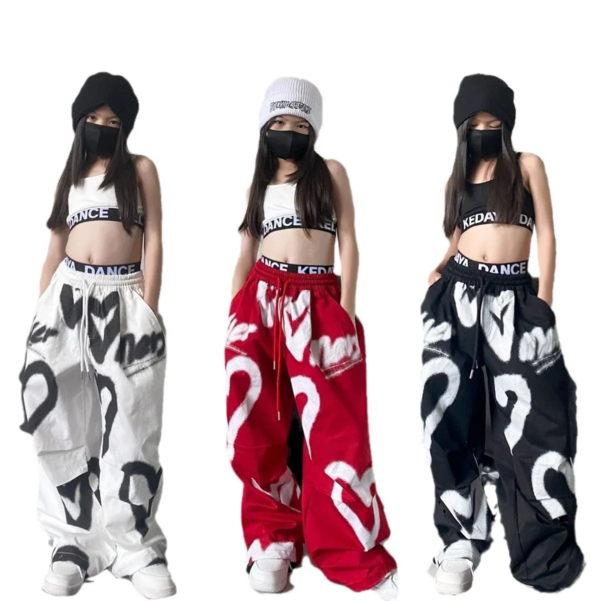 1pc hip hop 2025 summer teens tracksuit Girls cloth heart letters graffiti t-shirt or print long wide leg pant Kid 8 10 12 year