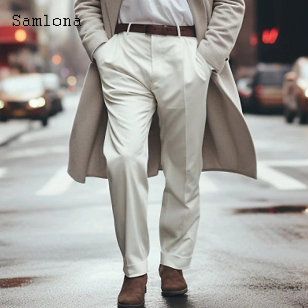 Men's Stand Pocket Formal Wide Leg Pants Men Elegant Party Wedding Trouser Plus Size Mens Fashion Triple Buttons Suit Pants