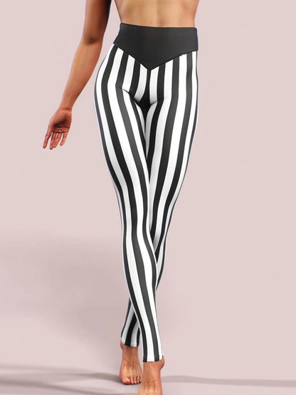 Fitness Jeggings Workout Pencil Pants Sexy Leggings Women Fashion High Waist Black White Striped Printed Leggins Elastic Gym