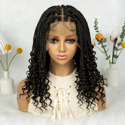 Kima Short Synthetic Box Braided Wigs Full Lace Wig Top Cornrow Braided with Curly End for Black Women