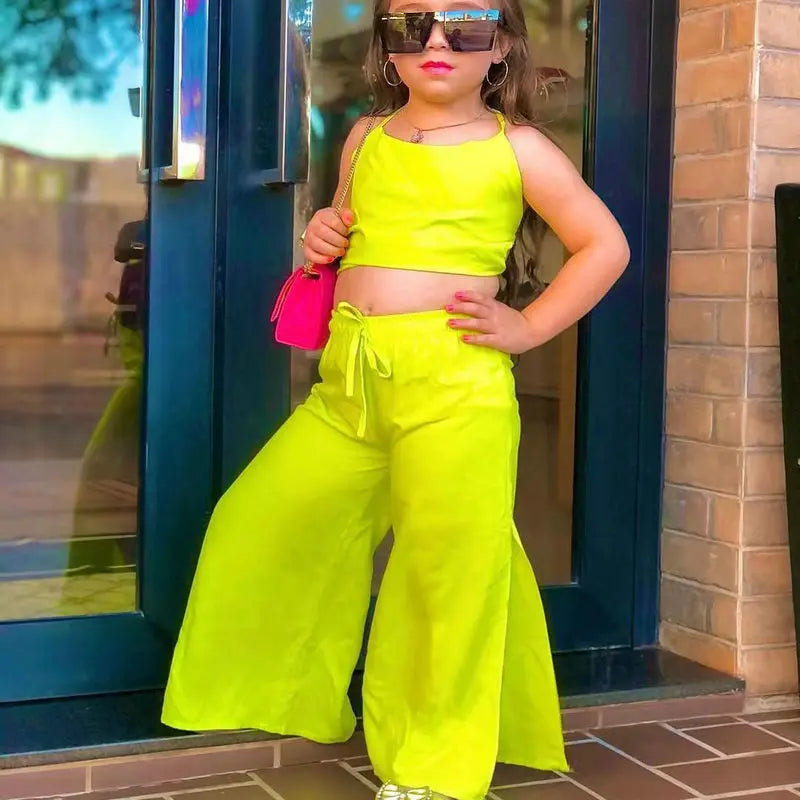 Summer Children's Clothing Sets For Baby Kids Girls Halter Crop Tops+Wide Leg Pants Toddler Child Girl New Clothing Outfits 1-8Y