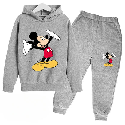 Mickey Anime Cartoon Printing Long Sleeve Pullovers Hoodie Pants Set Children Sportswear Boys And Girls Autumn Spring Streetwear