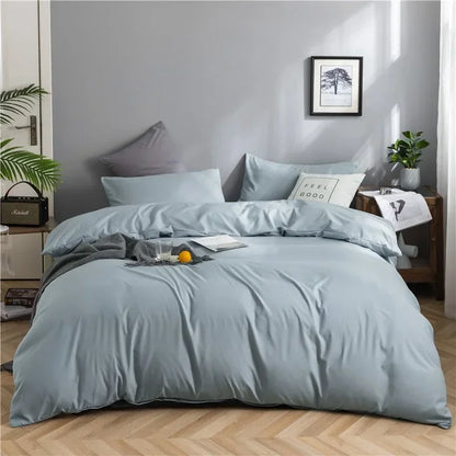 100% Cotton Bedding Set,Twin Size Duvet Cover 200x200,Skin Friendly Breathable,2 Pillowcase,No Bed Sheet,Solid Color