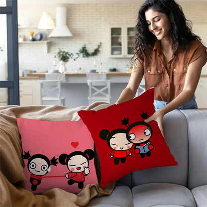 Pillow Covers Cartoon Kawaii Pucca Anime Manga Sofa Decorative Home Double-sided Printing Short Plush Cute Cushion Cover