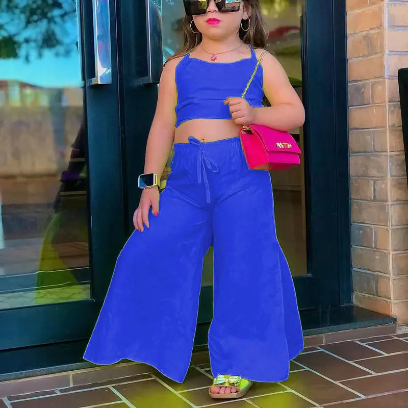 Summer Children's Clothing Sets For Baby Kids Girls Halter Crop Tops+Wide Leg Pants Toddler Child Girl New Clothing Outfits 1-8Y