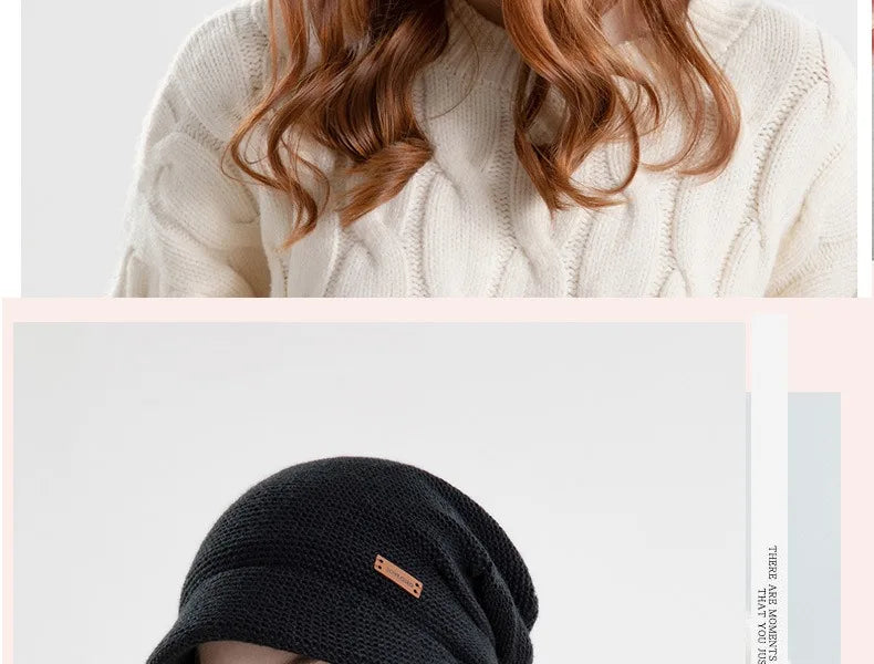 Korean Winter Pile Has for Women Thermal Pullover Hat Caps Fashion Outdoor Wide Brim Ear Protection Warm Skullcap Beanies Female