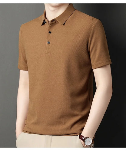 Men's Short Sleeved Lapel Polo Shirt Loose Fitting Men's Trendy Top Summer Solid Color T-shirt