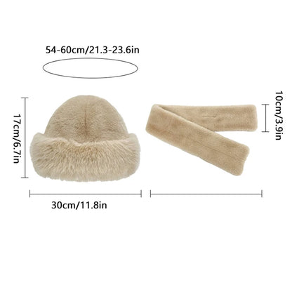 2 Pcs/Set Women Winter Hat Scarf Set Fuzzy Plush Thickened Windproof Heat Retention Cross Neck Wrap Solid Color Dome Faux Fur Fi