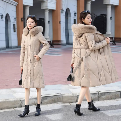 New Snow Wear Coat Women Parkas Fur Collar Down Cotton Jacket Warm Female Loose Long Winter Jackets Puffer Parka Outerwear