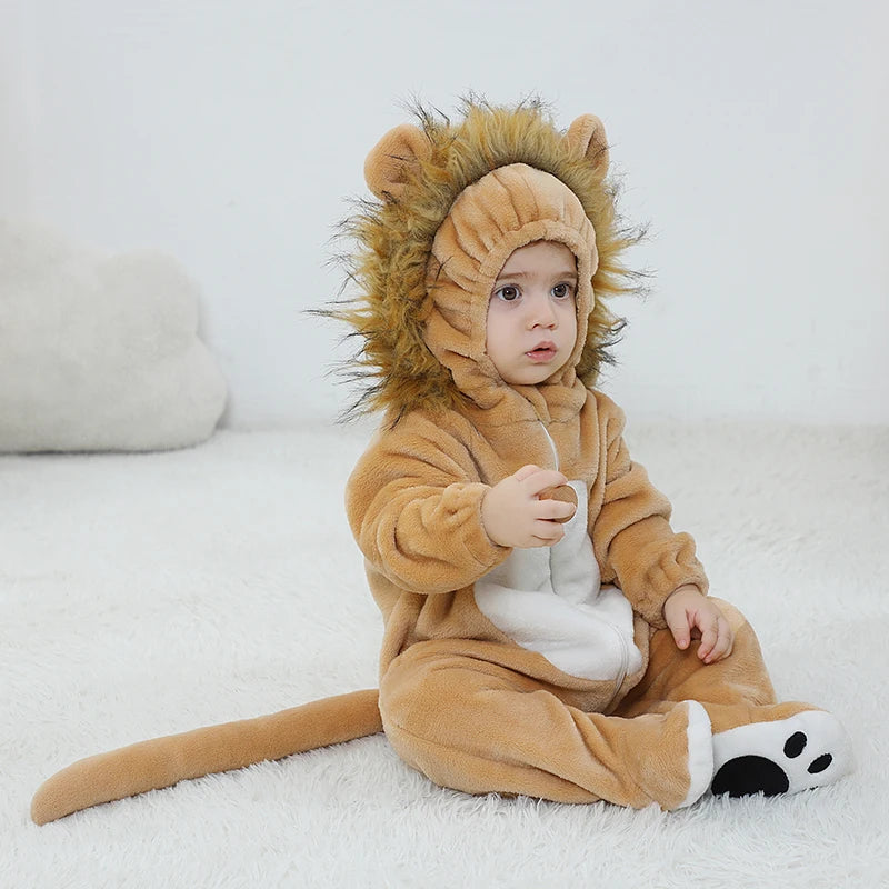 Anime Bear Baby Girl Boy Clothes Romper Lovely Infant Baby Onesie Bodysuit Newborn Zipper Hooded Flannel Cosplay Jumpsuits