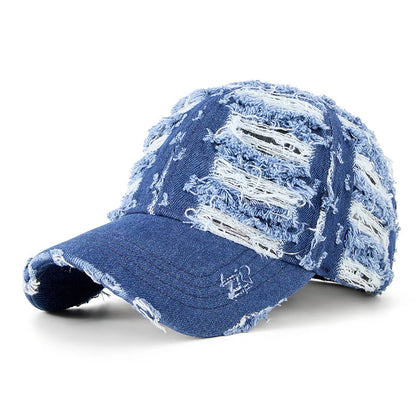 Baseball Cap Men Women Denim Blue Curve Bill Fitted Hat Sun Protection Accessory For Golf Holiday Running Sports Beach Outdoor