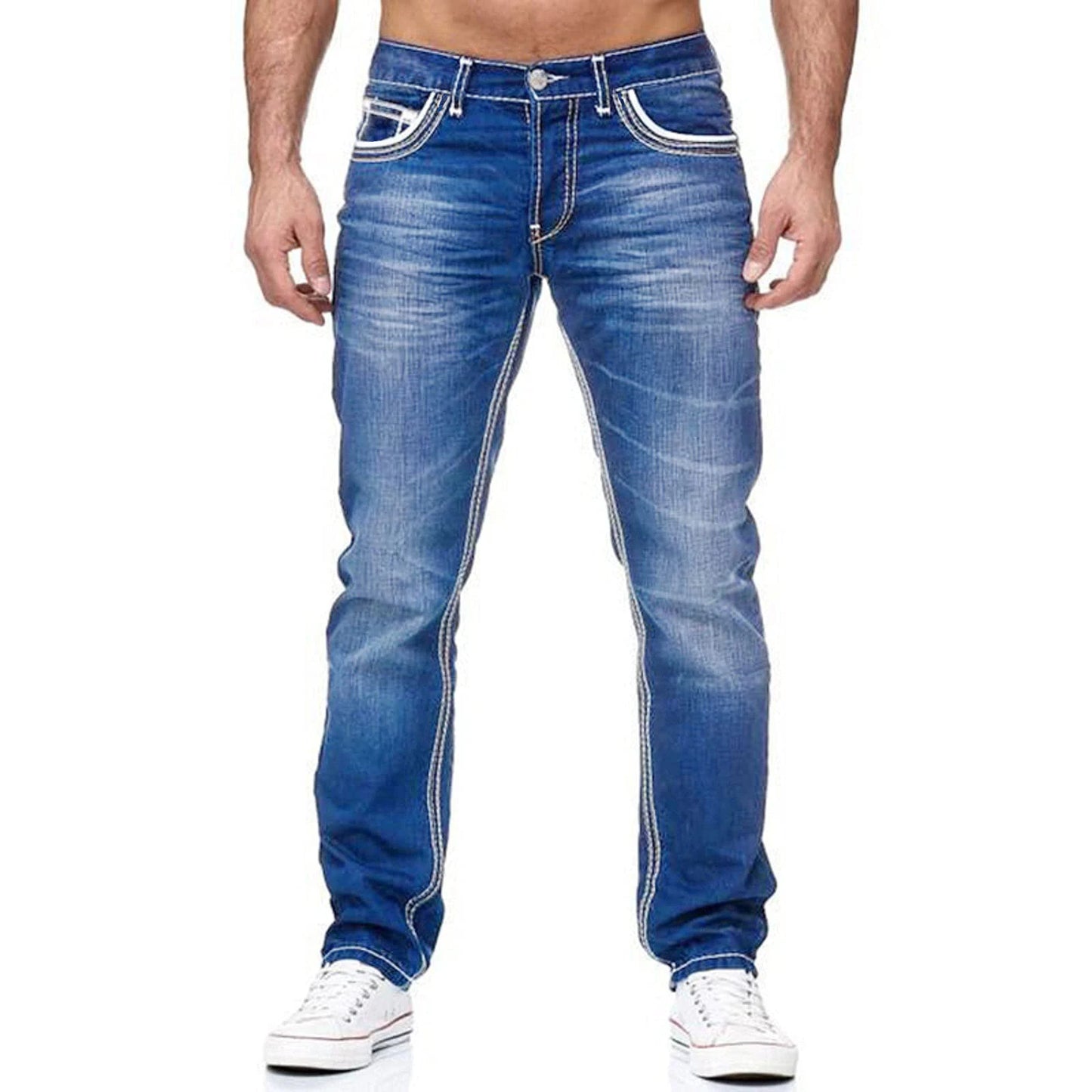 High Quality Men's Jeans Black Straight Spring Autumn Denim Pockets Casual Trousers Light Blue Streetwear