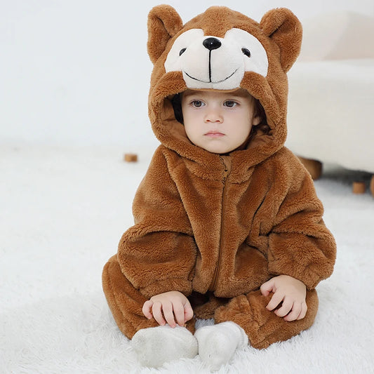 Anime Bear Baby Girl Boy Clothes Romper Lovely Infant Baby Onesie Bodysuit Newborn Zipper Hooded Flannel Cosplay Jumpsuits