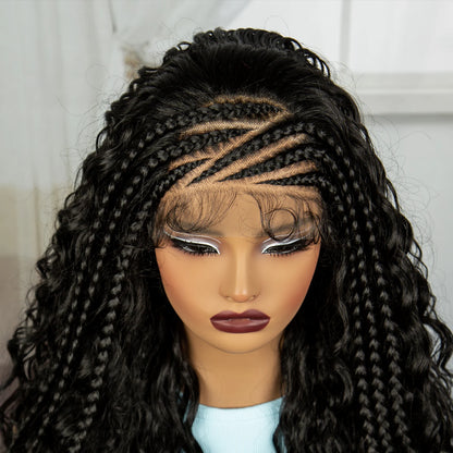 26 Inch Natural Water Wave Synthetic Braided Wigs Lace Braided Wig Curly Knotless Box Braids Wigs With Baby Hair for Black Woman