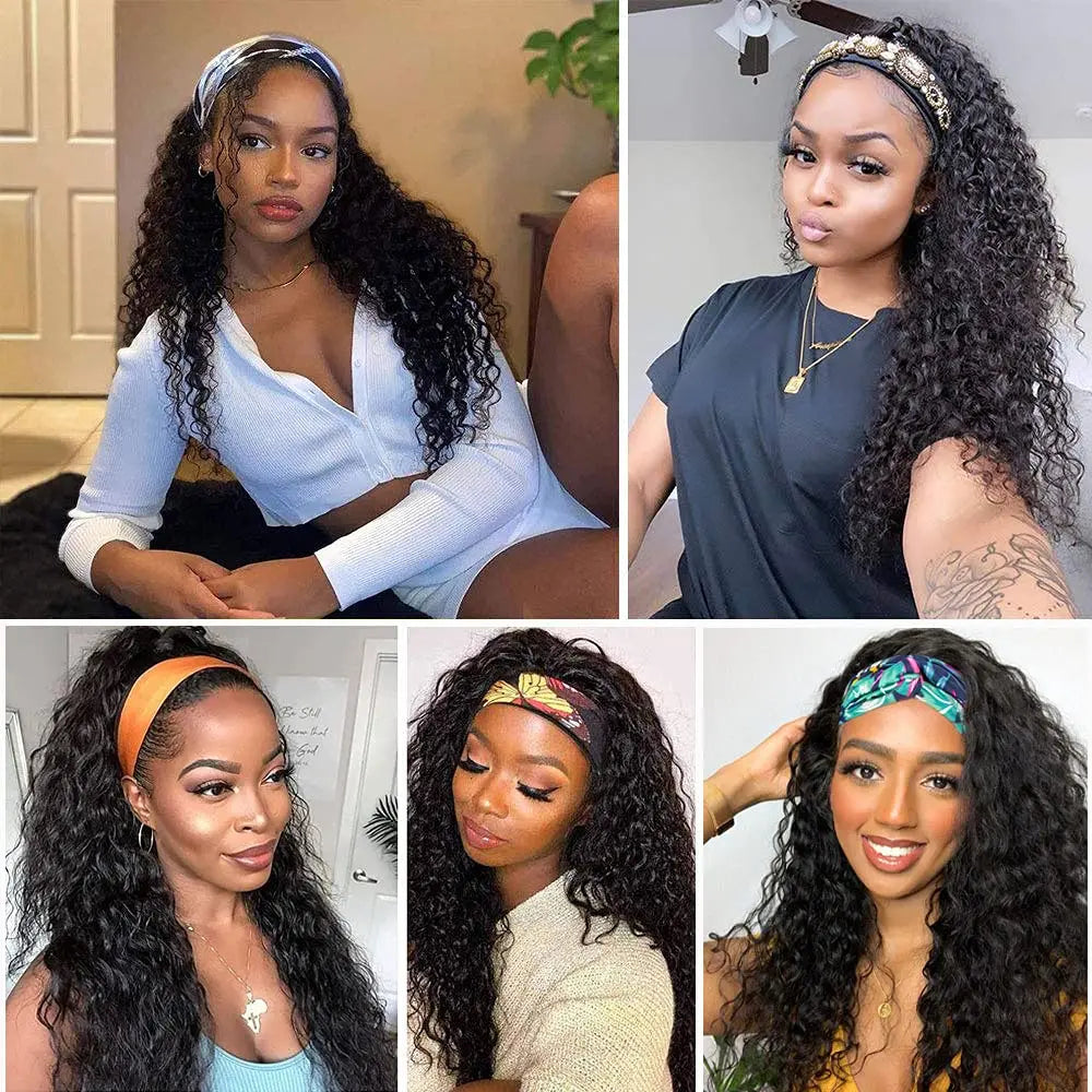 Headband Wigs for Black Women Synthetic 24INCH Wet and Wavy Headband Wig Curly Wave Wigs Glueless Long Wigs for Daily Party