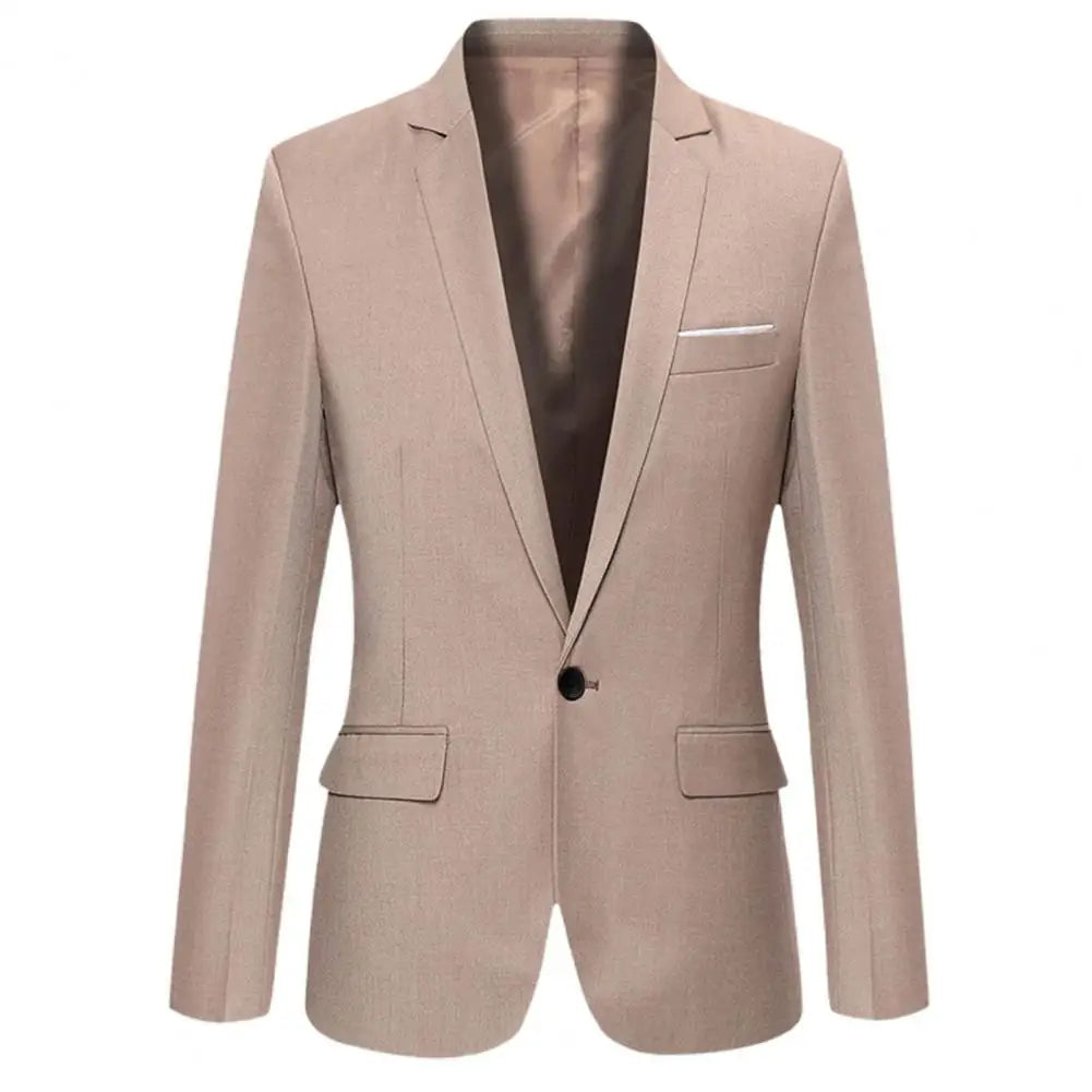 Flap Pockets Long Sleeve Men Blazer Solid Color Single Button Men Formal Blazer Lapel Suit Jacket Business Blazer Male Clothing