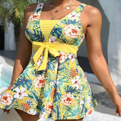 New Tropical Print Knot Front Swimwear Women One Piece Swimsuit Women Dress Bathers Bathing Swimming Swim Suit Beachwear