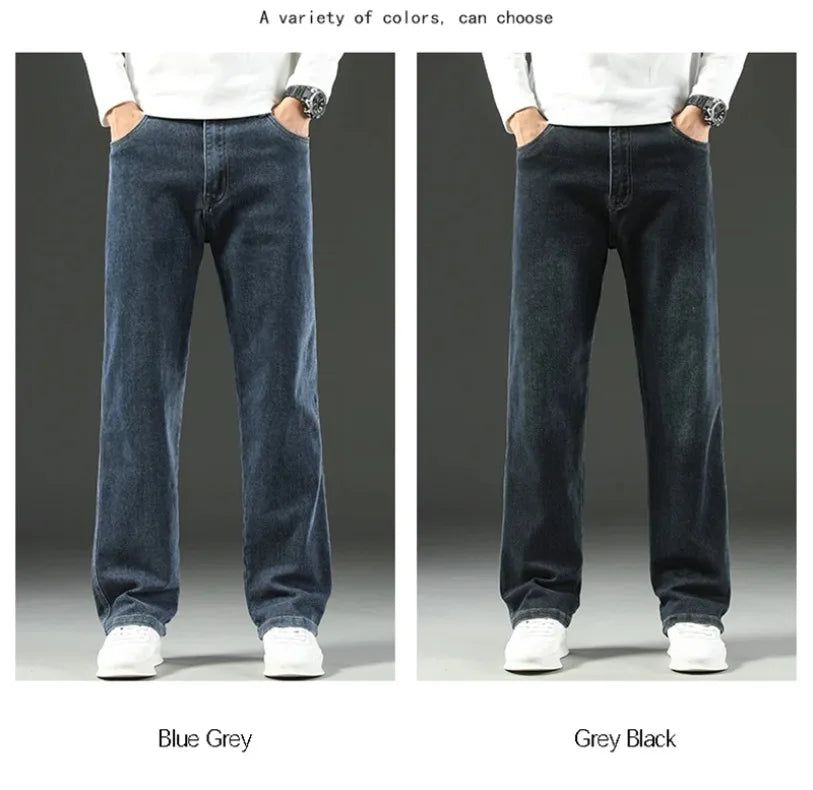 2024 New Men's Jeans Loose Comfortable Straight Casual Business Trousers Versatile Wide-leg Autumn Winter Collection