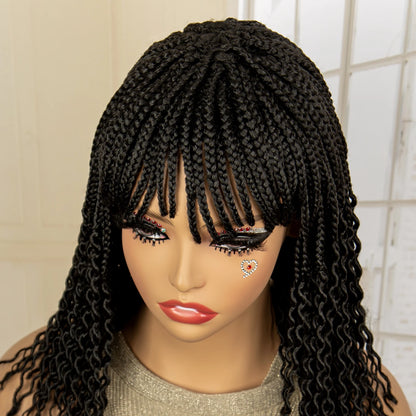 Full Machine Made Wigs Synthetic Braided Wig 14 Inches Bob Braiding Wigs Short Curly Knotless Box Braids Wigs for Black Women