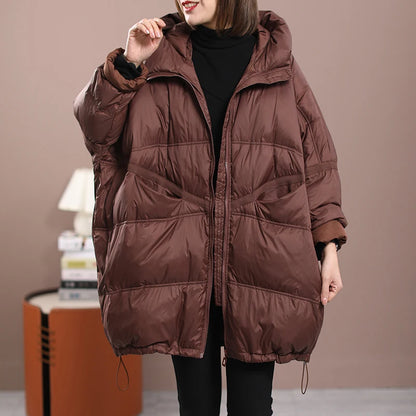 2023 New Winter Women's White Duck Down Loose Jacket Hooded Women's Thick Warm Coat Casual Large Panel Coat Women Jacket