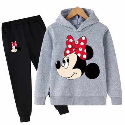 Mickey Minnie Mouse Girls Suit Kids Long Sleeve Cartoon Hoodies+Long Pants 2pcs Set Child Sports Clothing Casual Girls Outfits